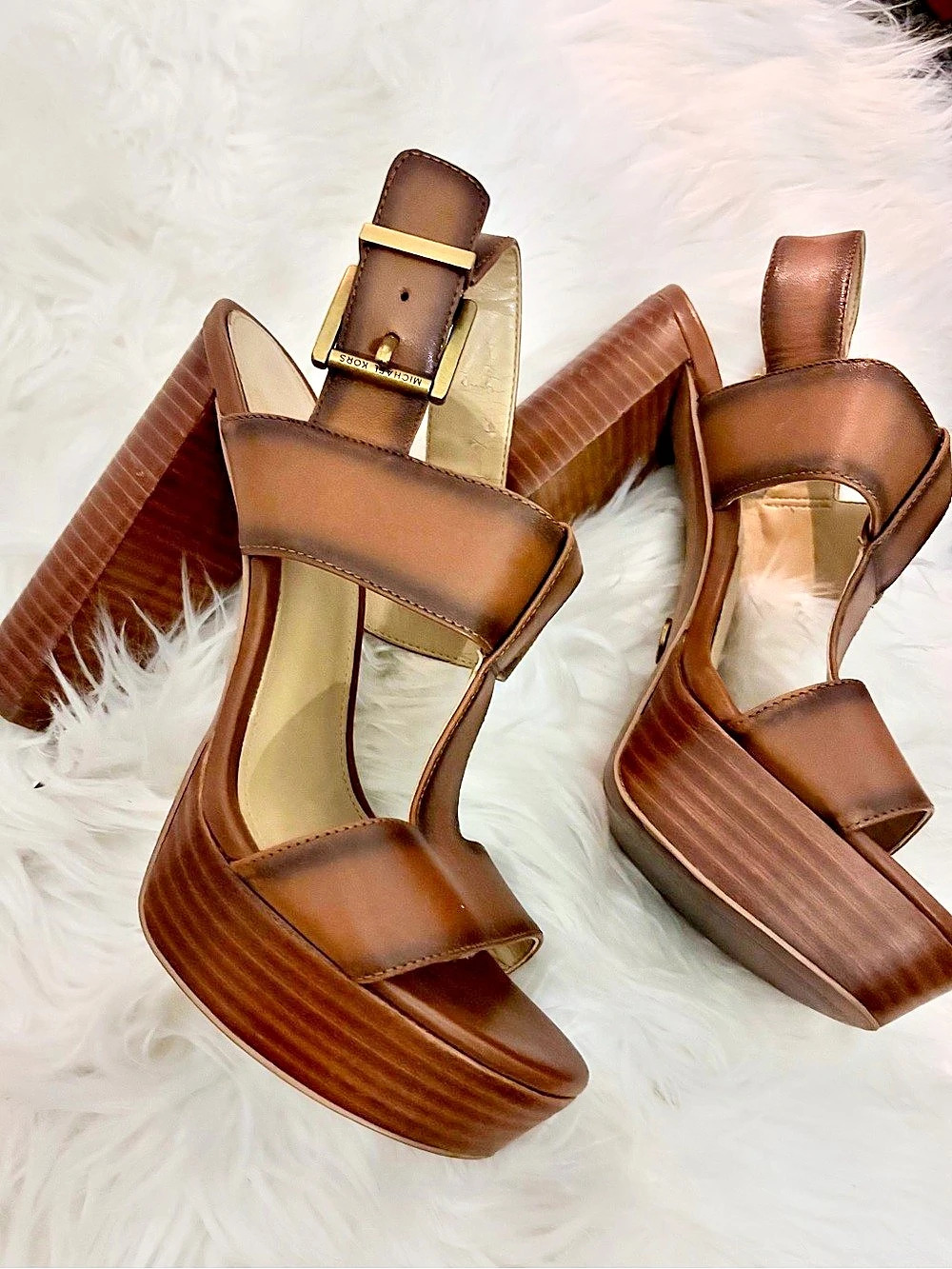 Michael Kors Brown Platform Heels Sandals 7 M